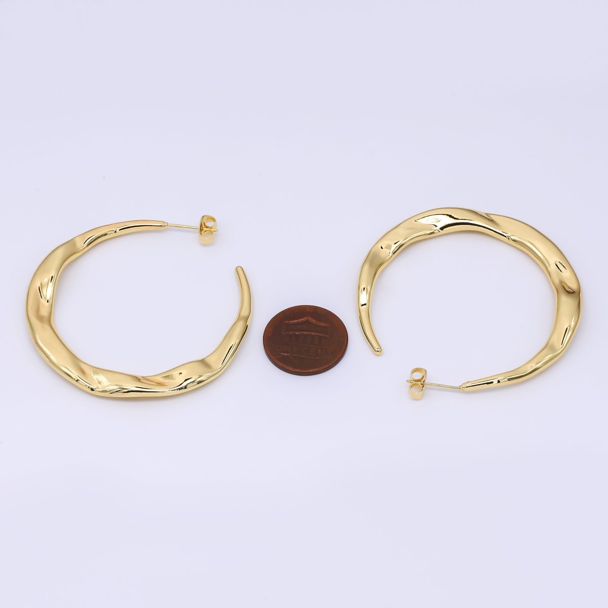24K Gold Filled Molten Gold Modern Hoops Earrings 50mm | AJ - 078 - DLUXCA