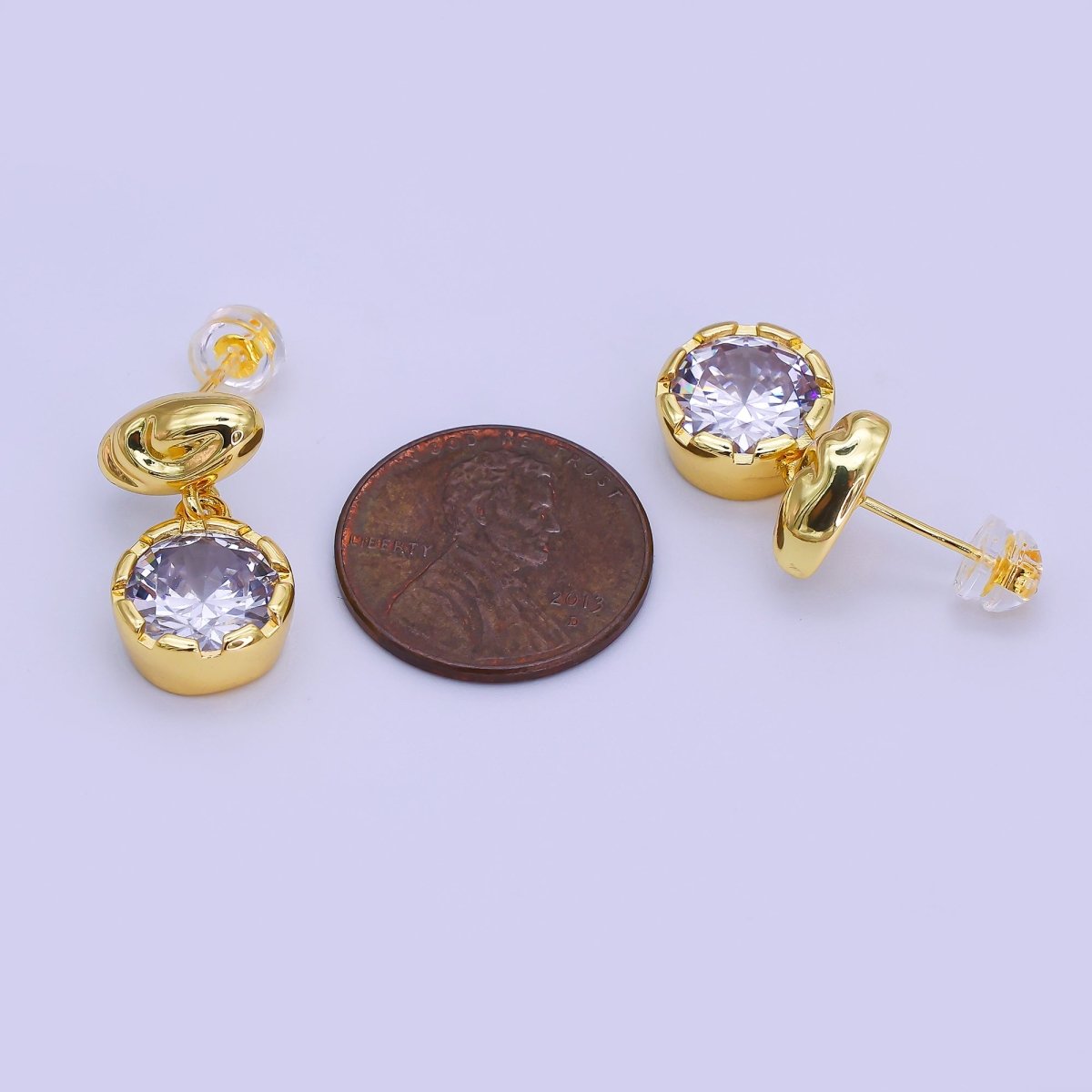 24K Gold Filled Molten Oval Clear Round CZ Drop Stud Earrings | AI506 - DLUXCA