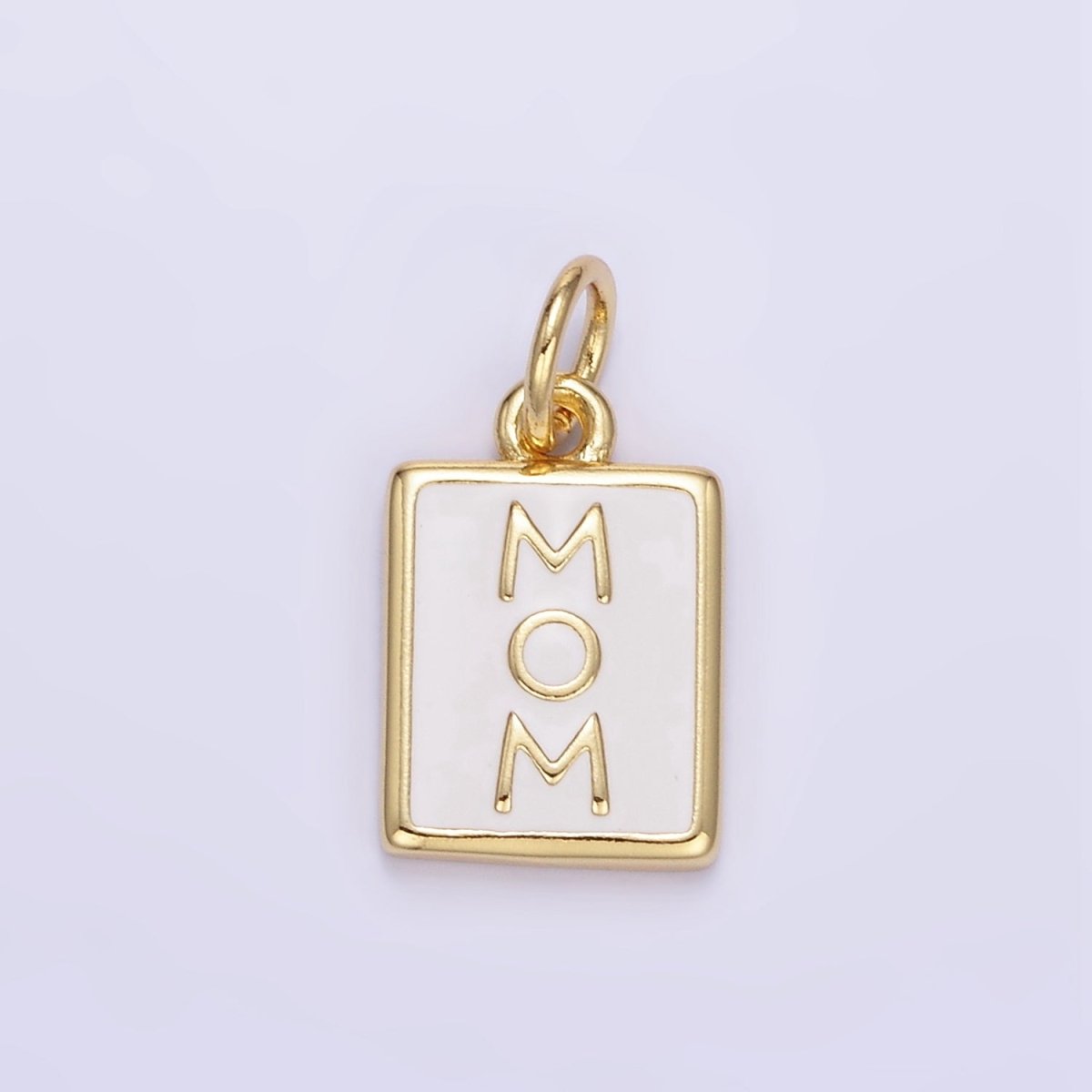 24K Gold Filled "MOM" White Enamel Tag Charm | E356 - DLUXCA