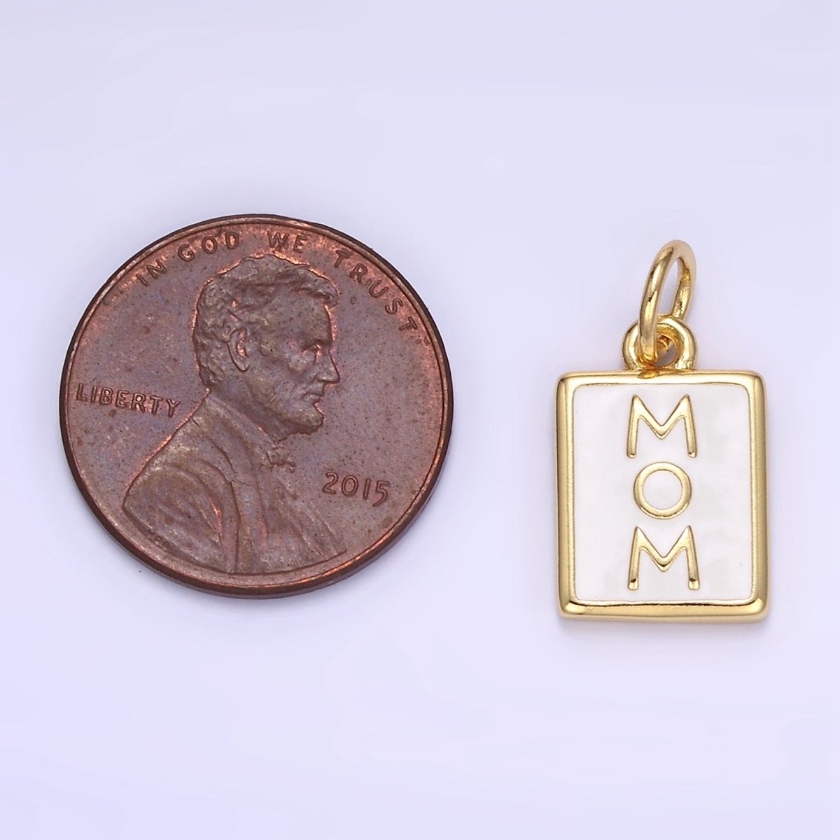 24K Gold Filled "MOM" White Enamel Tag Charm | E356 - DLUXCA
