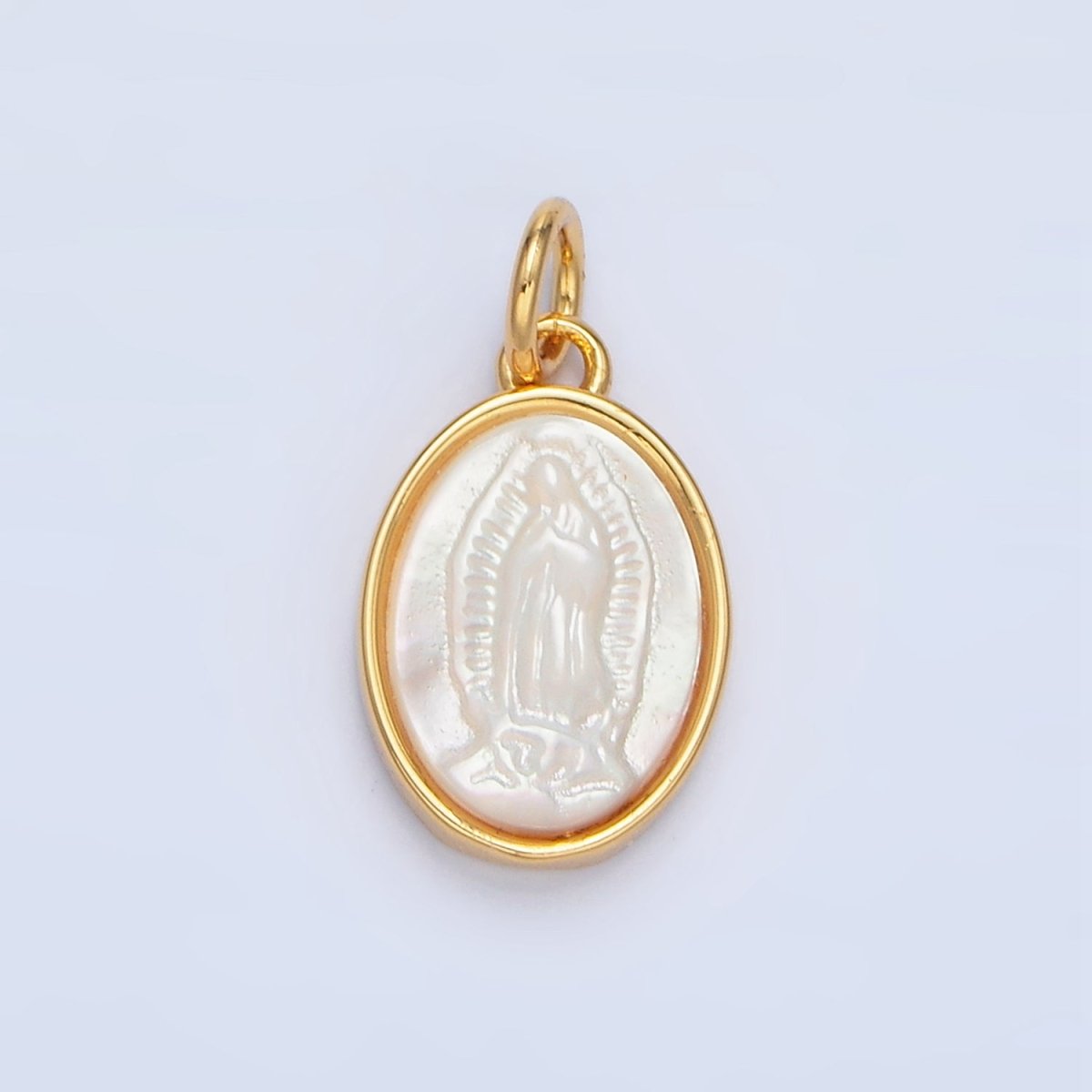 24K Gold Filled Mother Mary Shell Pearl Oval Bezel Charm | X604 - DLUXCA