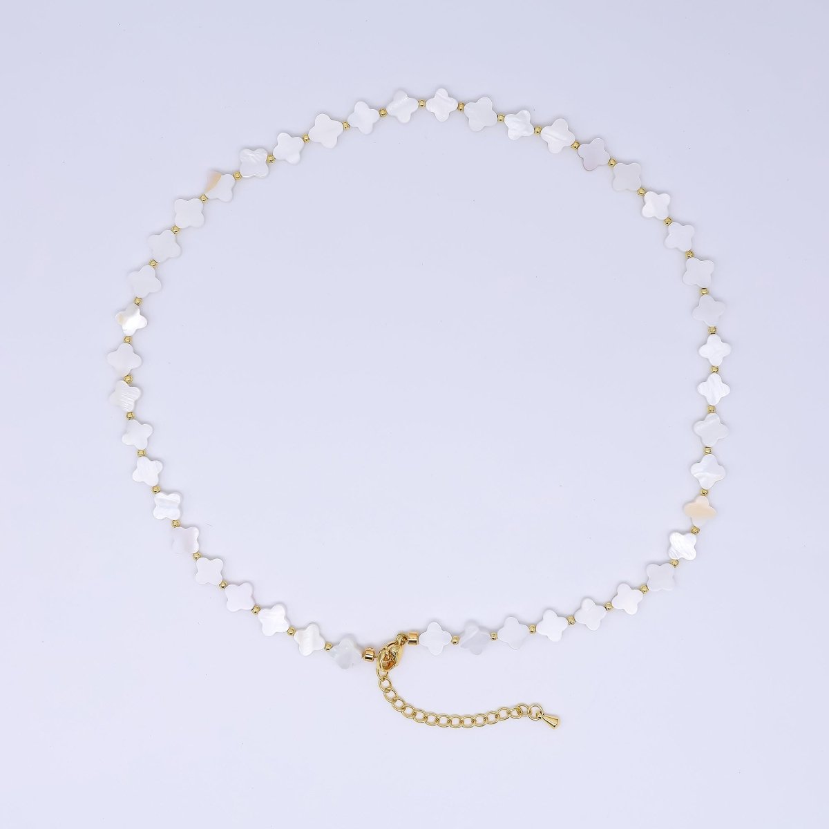 24K Gold Filled Mother of Pearl 4 - Leaf Lucky Fortune Clover Necklace 17.12 Inch with Extender | WA - 3344 - DLUXCA