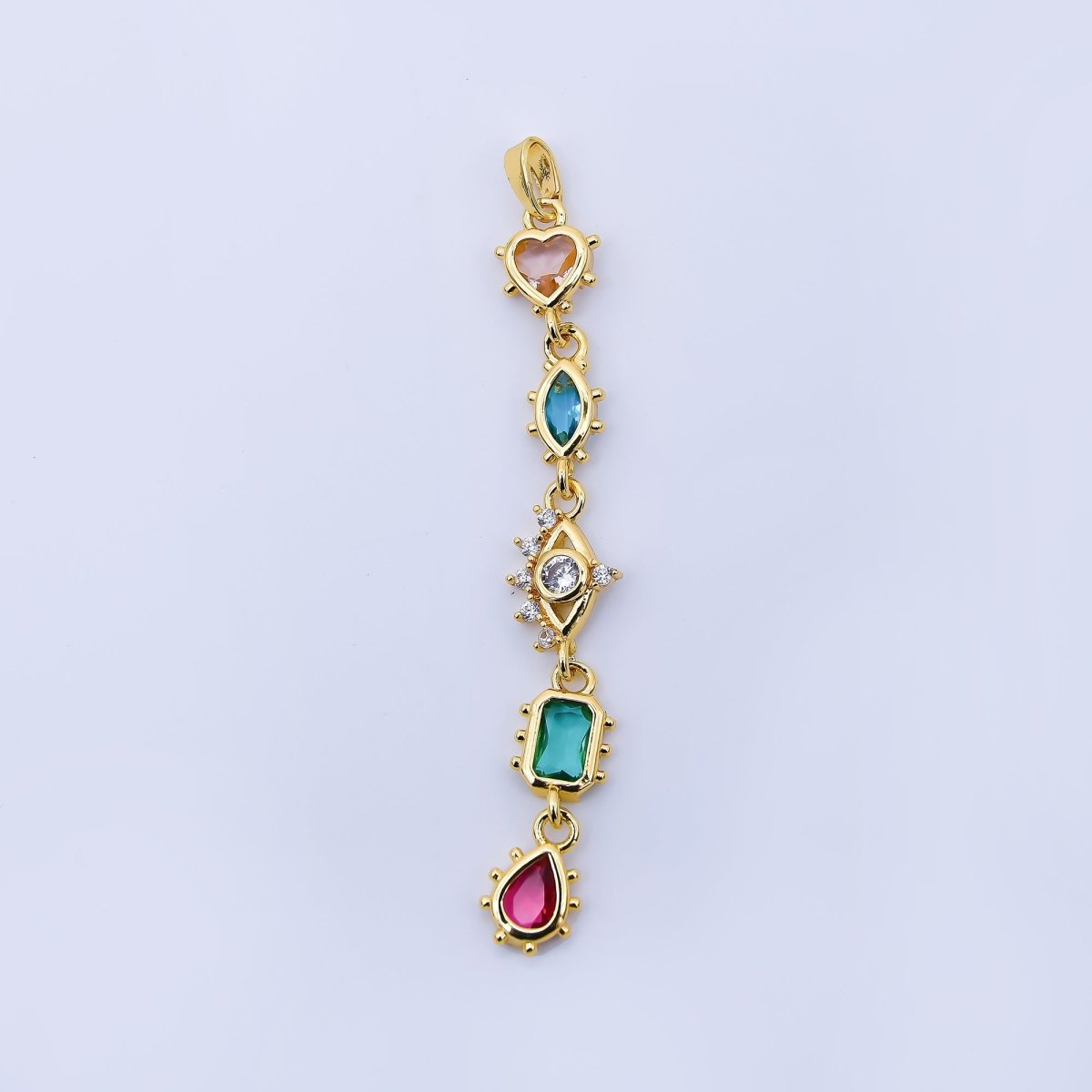 24K Gold Filled Multi Color Shape CZ Drop Charm Pendant Heart, Marquise & Teardrop Design in Gold or Silver AA1673 - DLUXCA