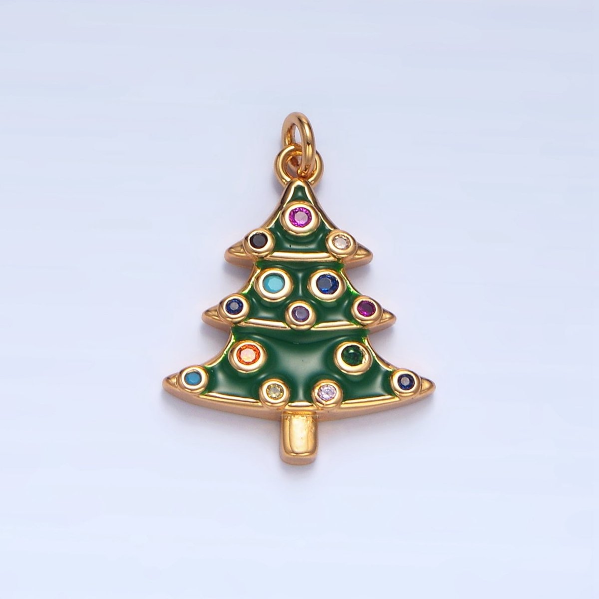 24K Gold Filled Multi Colored CZ Christmas Tree Charm | X - 785 - DLUXCA