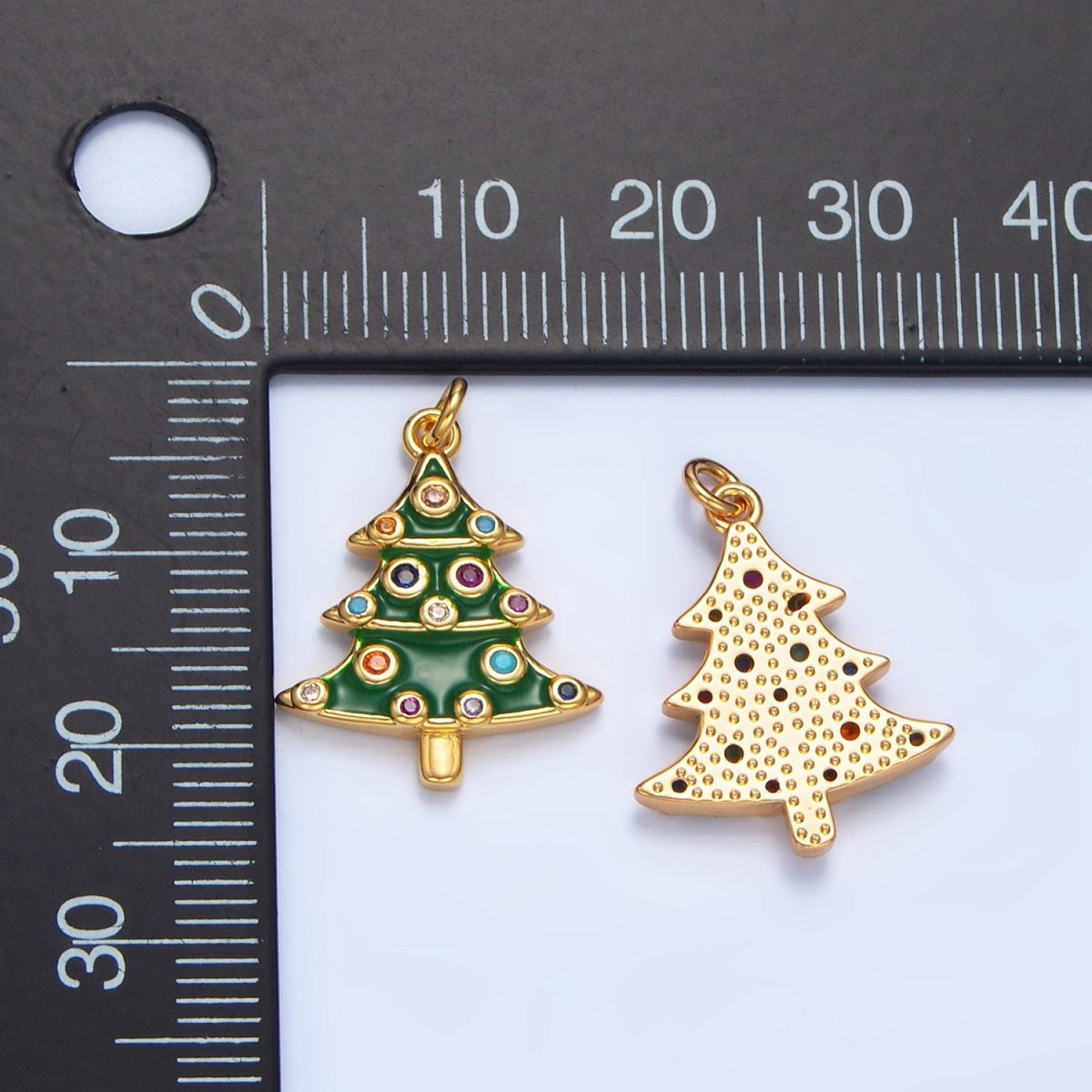 24K Gold Filled Multi Colored CZ Christmas Tree Charm | X - 785 - DLUXCA