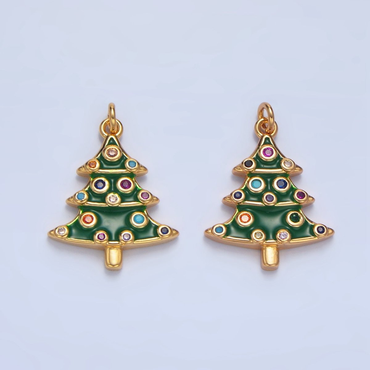 24K Gold Filled Multi Colored CZ Christmas Tree Charm | X - 785 - DLUXCA