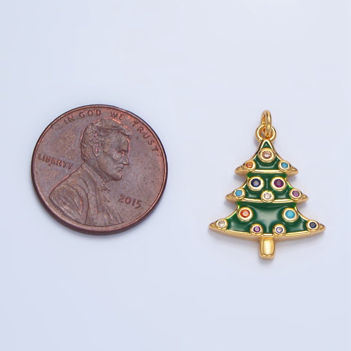 24K Gold Filled Multi Colored CZ Christmas Tree Charm | X - 785 - DLUXCA
