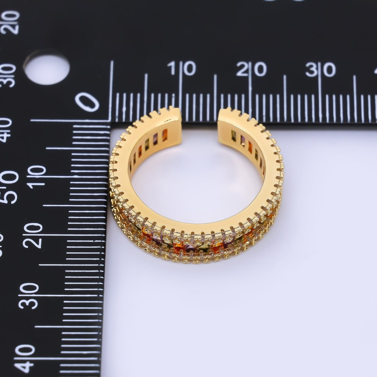 24K Gold Filled Multicolor Baguette Micro Paved CZ Adjustable Ring | O1031 - DLUXCA