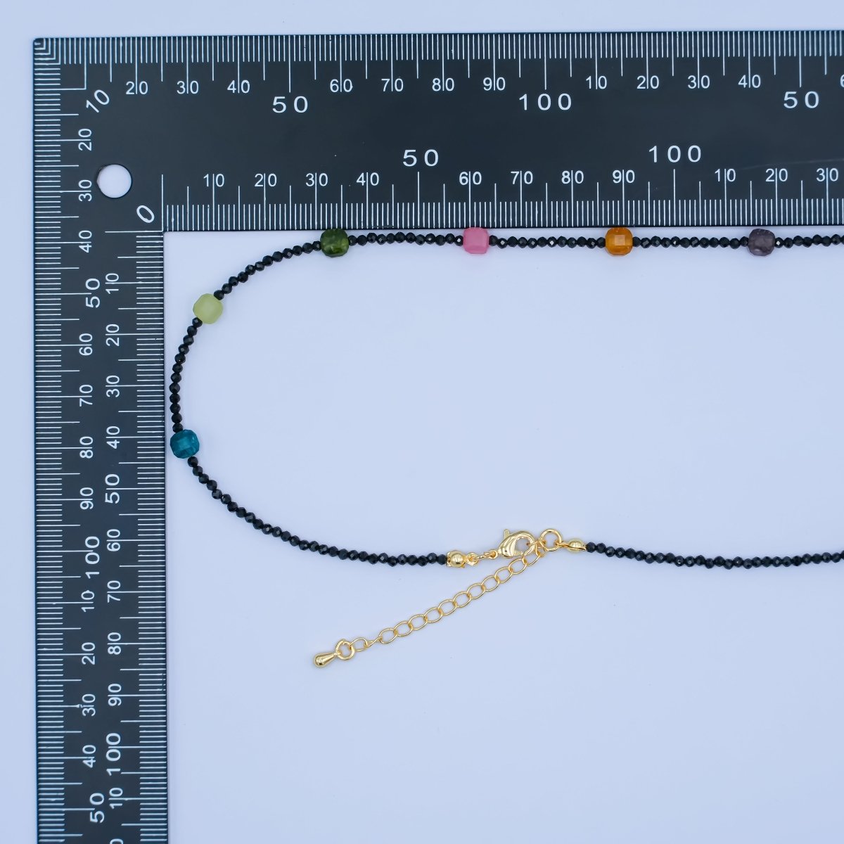 24K Gold Filled Multicolor Black Gemstone Gemstone Bead 16.5 Inch Necklace | WA - 2867 - DLUXCA