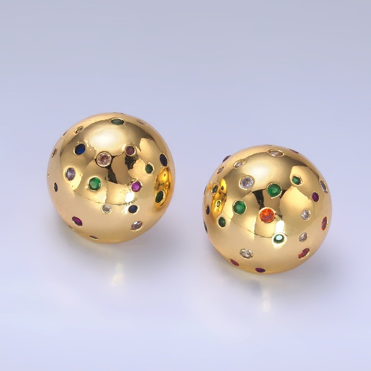 24K Gold Filled Multicolor, Clear CZ Dotted Round Stud Earrings | AD256 AD259 - DLUXCA