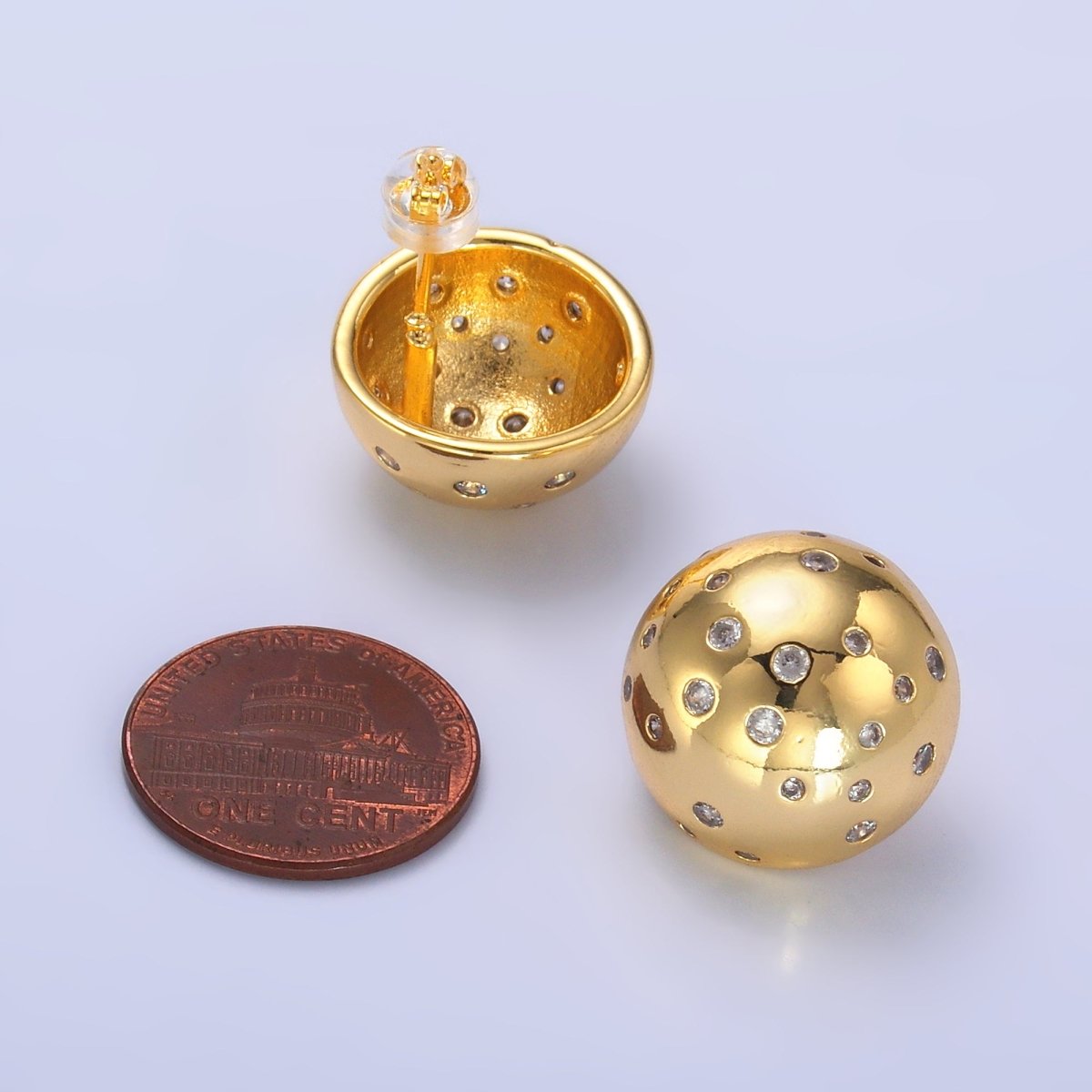 24K Gold Filled Multicolor, Clear CZ Dotted Round Stud Earrings | AD256 AD259 - DLUXCA