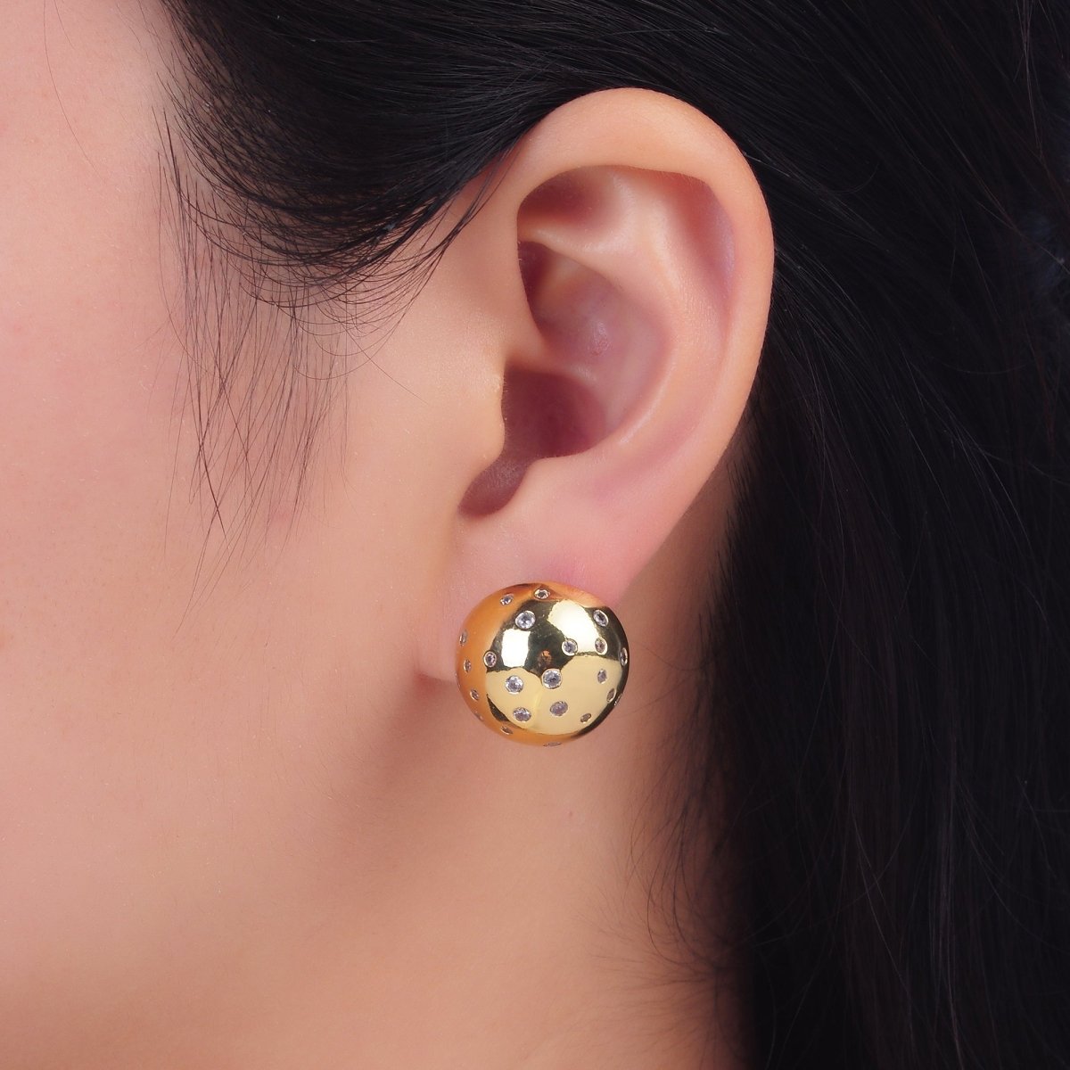 24K Gold Filled Multicolor, Clear CZ Dotted Round Stud Earrings | AD256 AD259 - DLUXCA