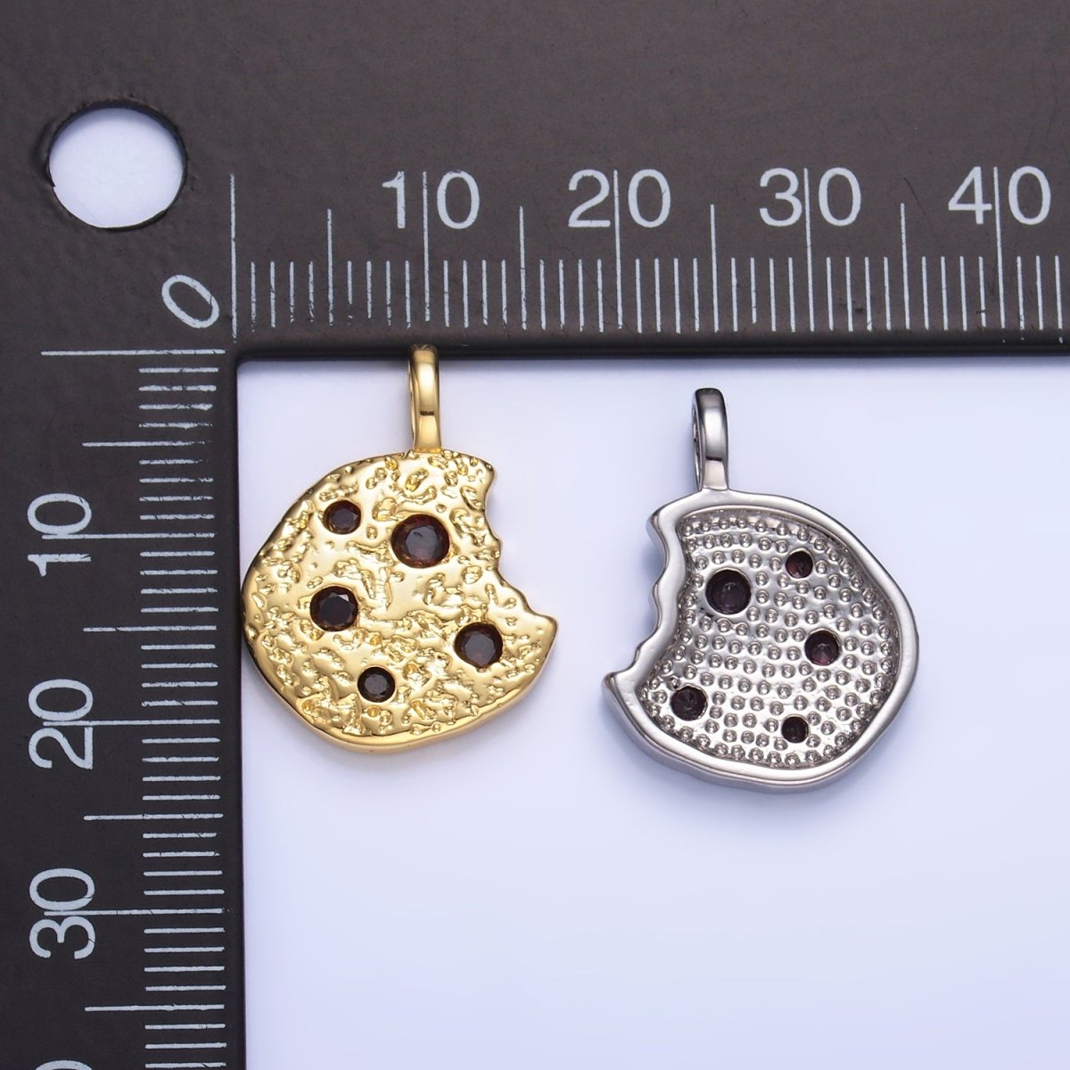 24K Gold Filled Multicolor CZ Bitten Cookie Food Pendant in Gold & Silver | AA1427 - DLUXCA