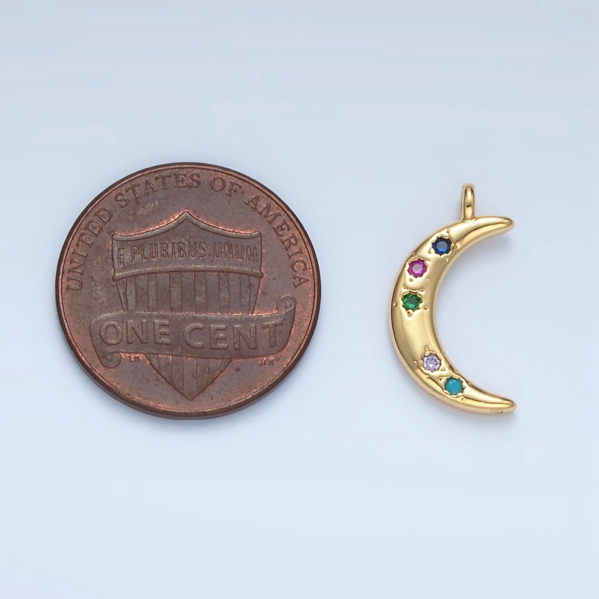 24K Gold Filled Multicolor CZ Celestial Crescent Moon Charm | E375 - DLUXCA