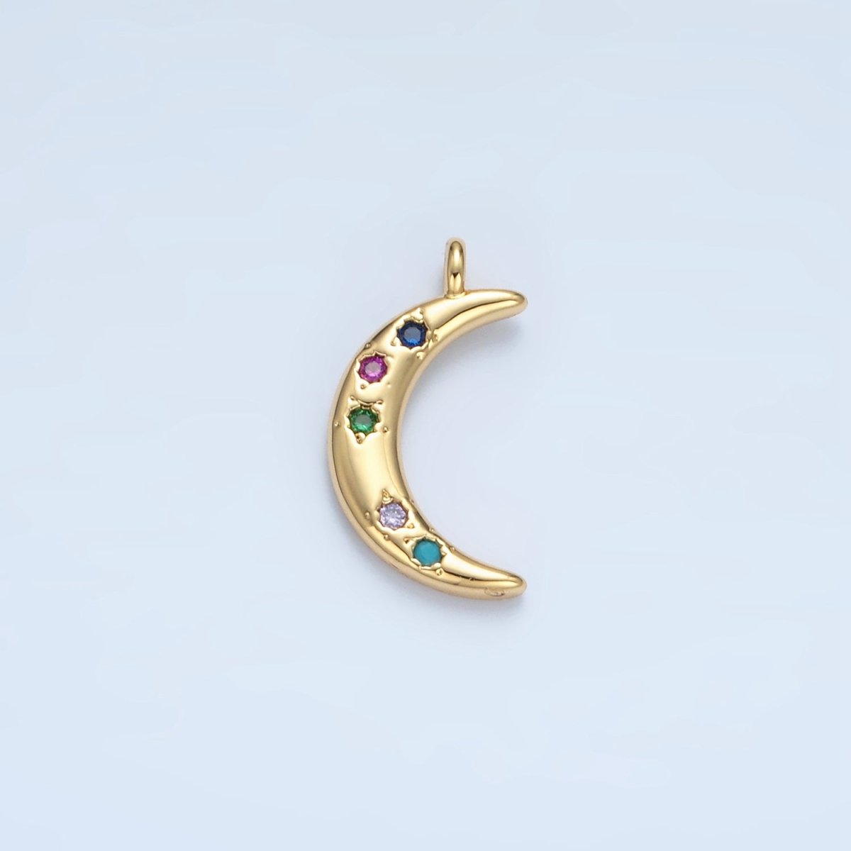 24K Gold Filled Multicolor CZ Celestial Crescent Moon Charm | E375 - DLUXCA