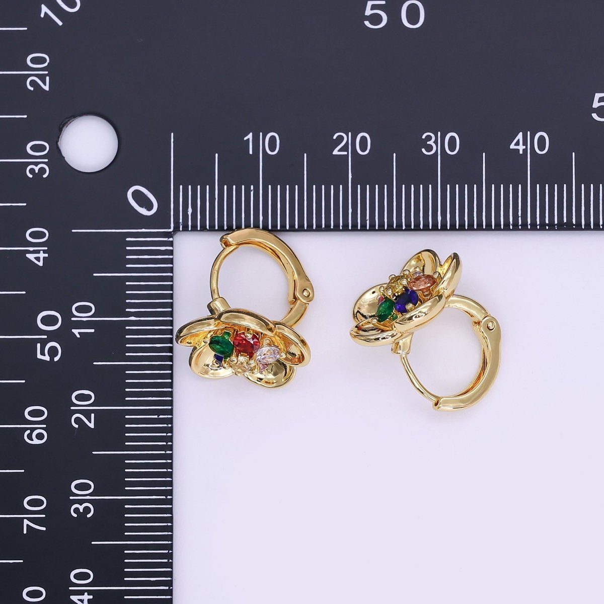 24K Gold Filled Multicolor CZ Cluster Flower Huggie Earrings | AI540 - DLUXCA