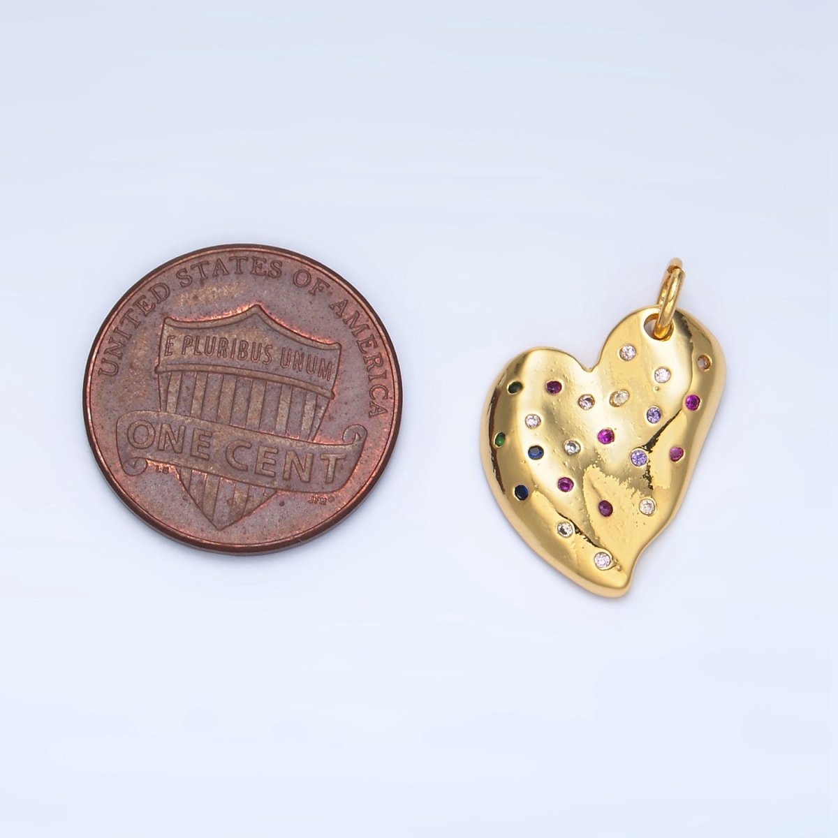 24K Gold Filled Multicolor CZ Dotted Abstract Heart Charm | X609 - DLUXCA