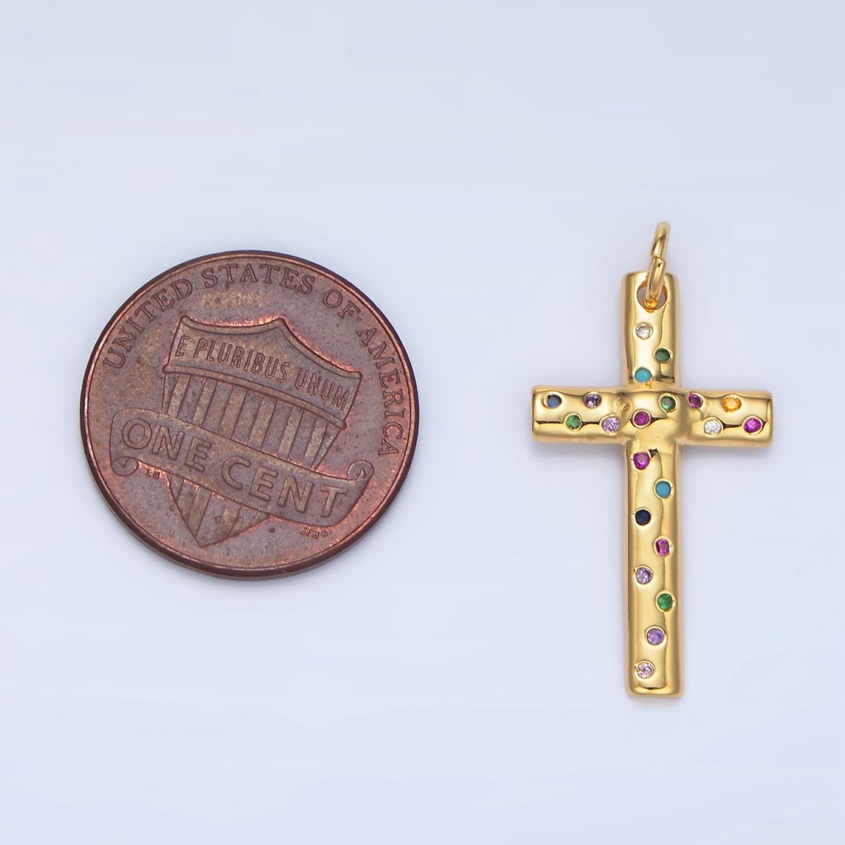 24K Gold Filled Multicolor CZ Dotted Religious Cross Charm | X606 - DLUXCA