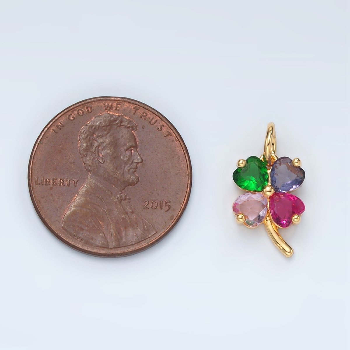24K Gold Filled Multicolor CZ Flower Clover Charm | D715 - DLUXCA