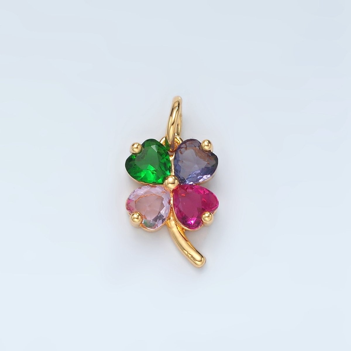 24K Gold Filled Multicolor CZ Flower Clover Charm | D715 - DLUXCA