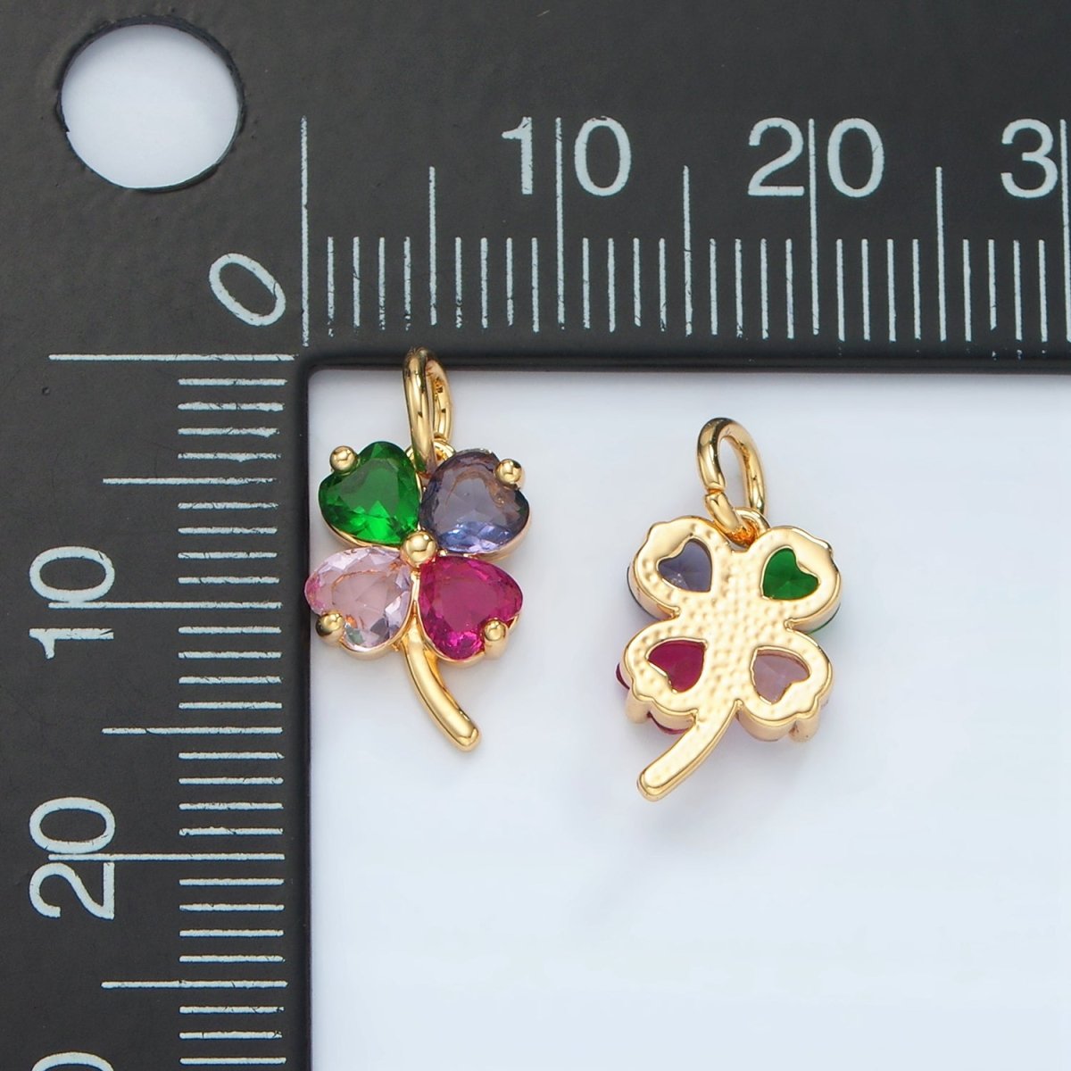 24K Gold Filled Multicolor CZ Flower Clover Charm | D715 - DLUXCA