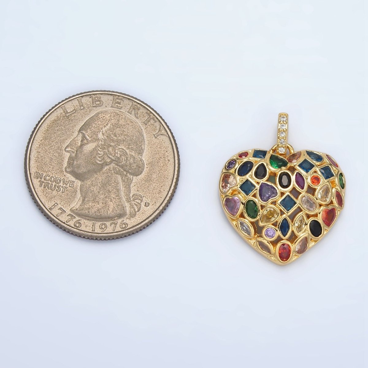 24K Gold Filled Multicolor CZ Geometric Heart Micro Paved CZ Bail Pendant | AA1366 - DLUXCA