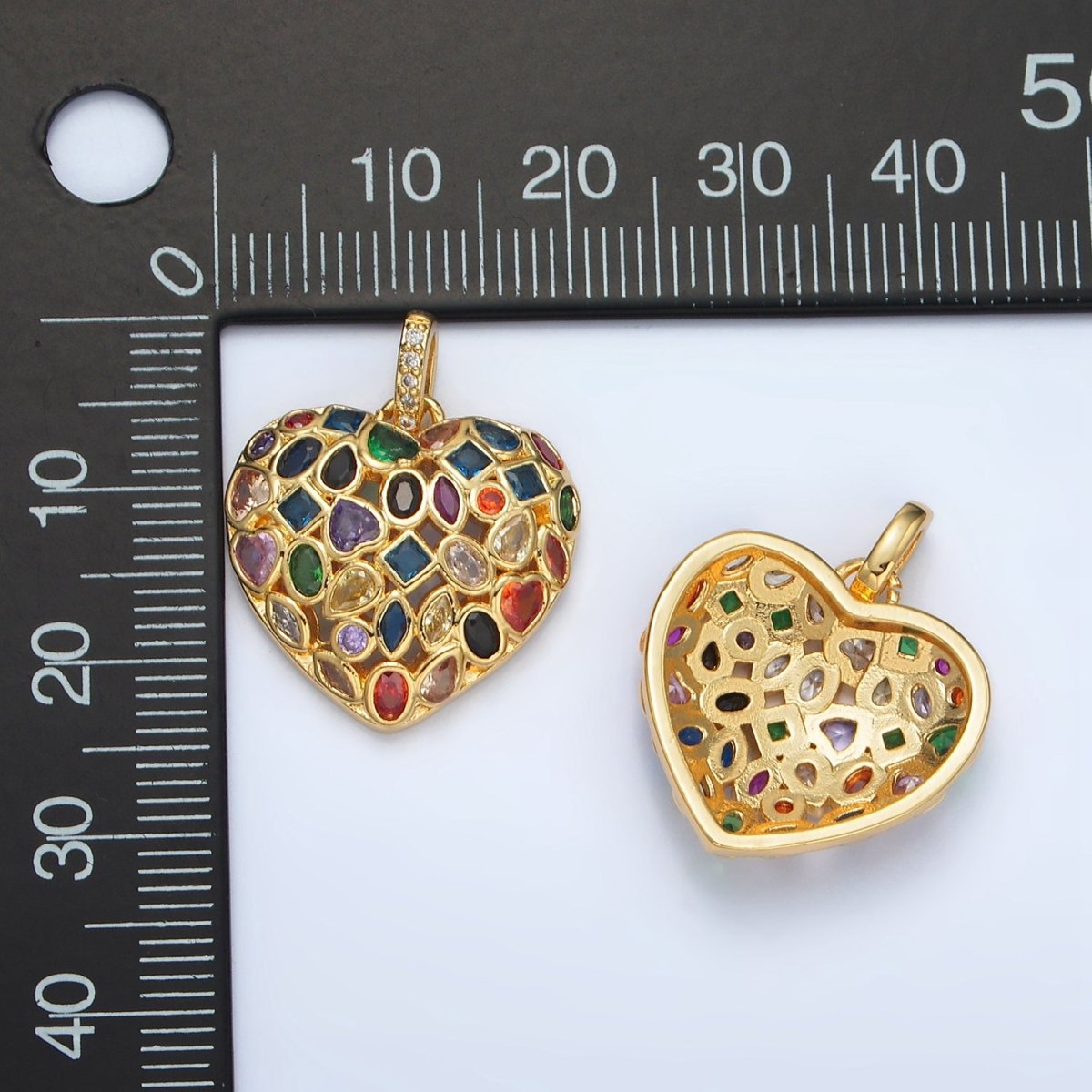 24K Gold Filled Multicolor CZ Geometric Heart Micro Paved CZ Bail Pendant | AA1366 - DLUXCA