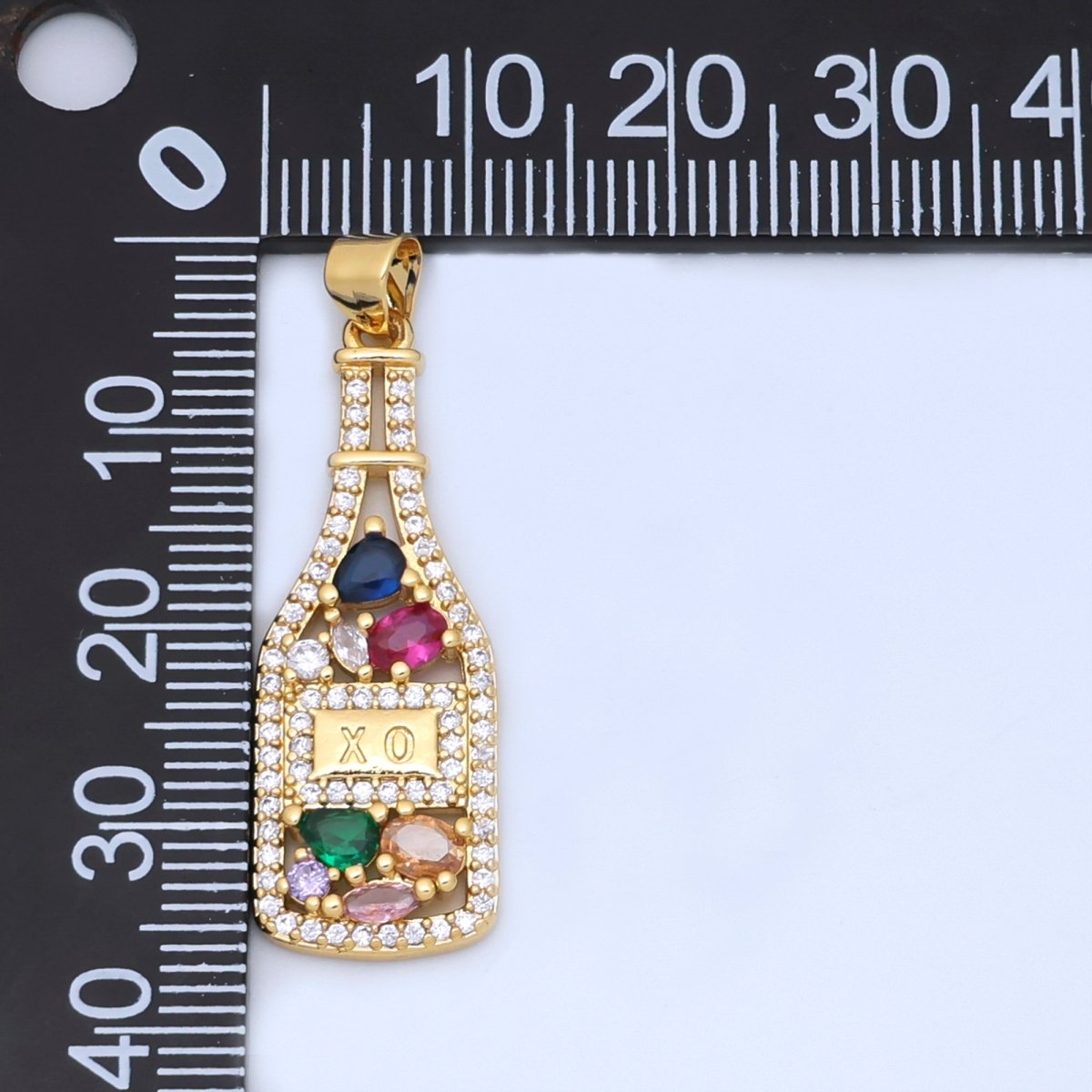 24K Gold Filled Multicolor CZ Micro Paved Wine Bottle Pendant | AA1478 - DLUXCA