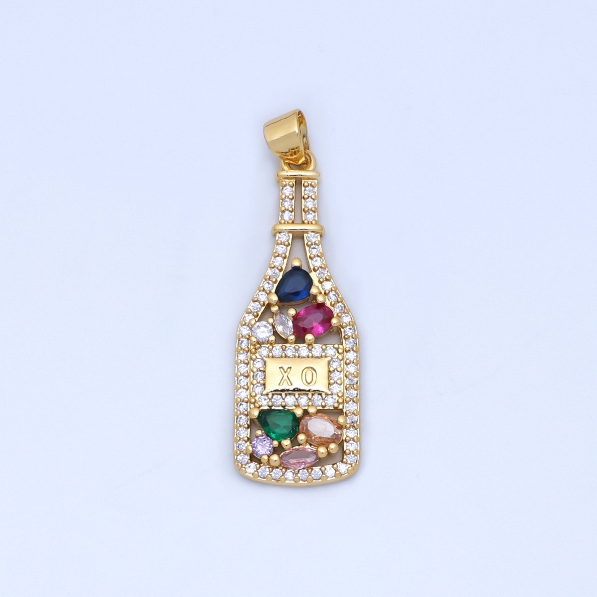 24K Gold Filled Multicolor CZ Micro Paved Wine Bottle Pendant | AA1478 - DLUXCA
