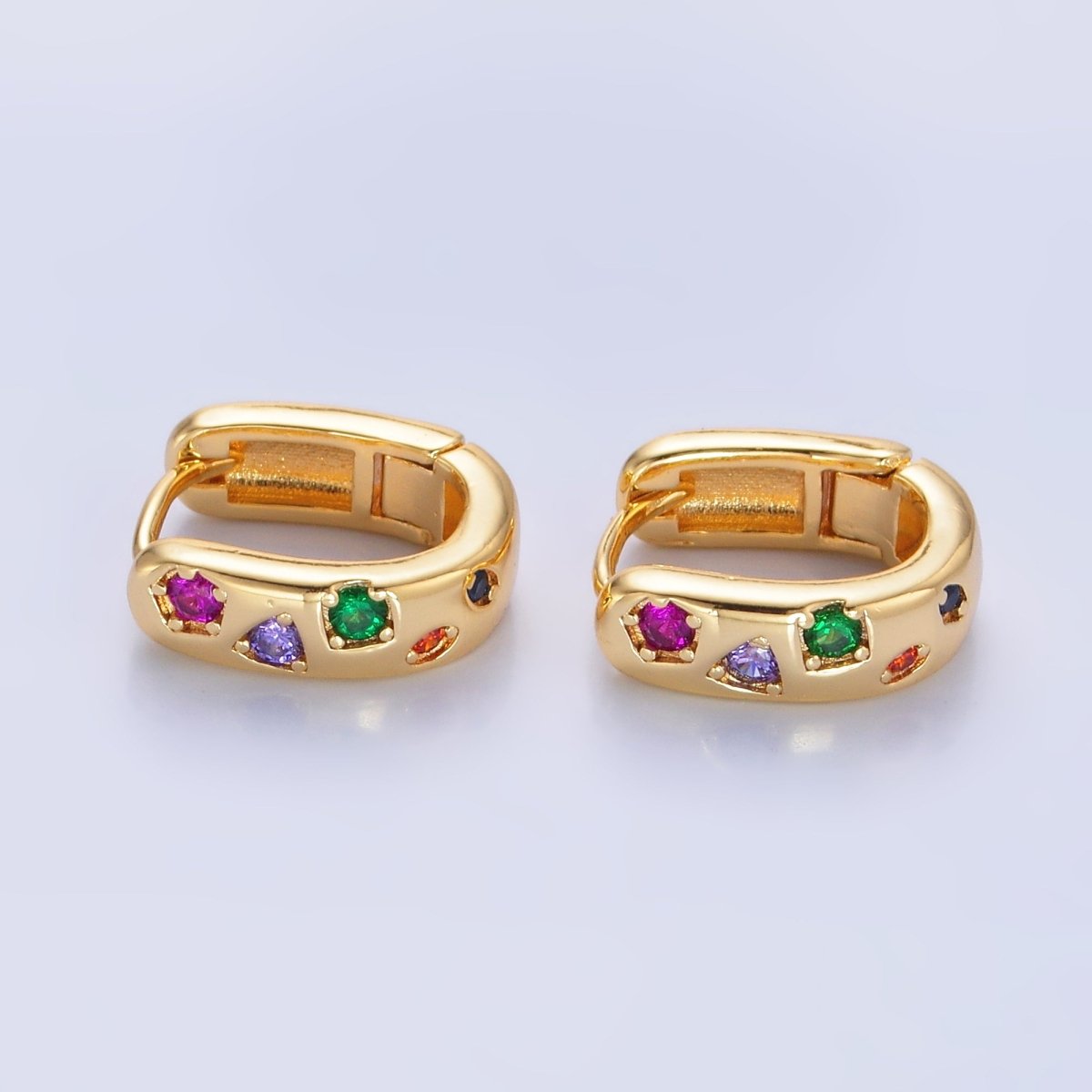 24K Gold Filled Multicolor CZ U - Shaped Huggie Earrings | AB002 - DLUXCA