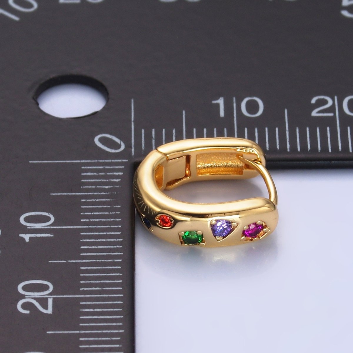 24K Gold Filled Multicolor CZ U - Shaped Huggie Earrings | AB002 - DLUXCA