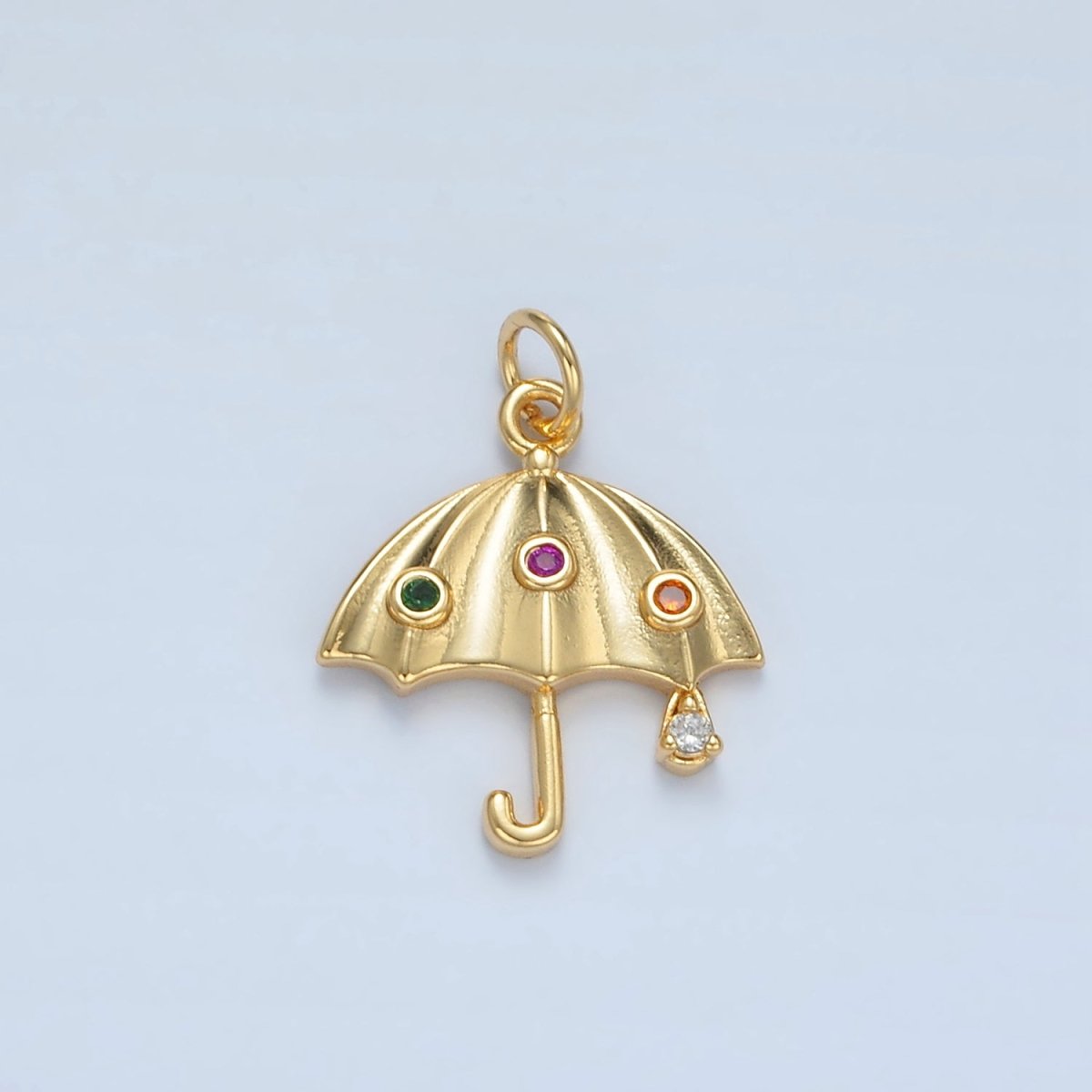 24K Gold Filled Multicolor Dotted CZ Rain Umbrella Weather Charm | E062 - DLUXCA