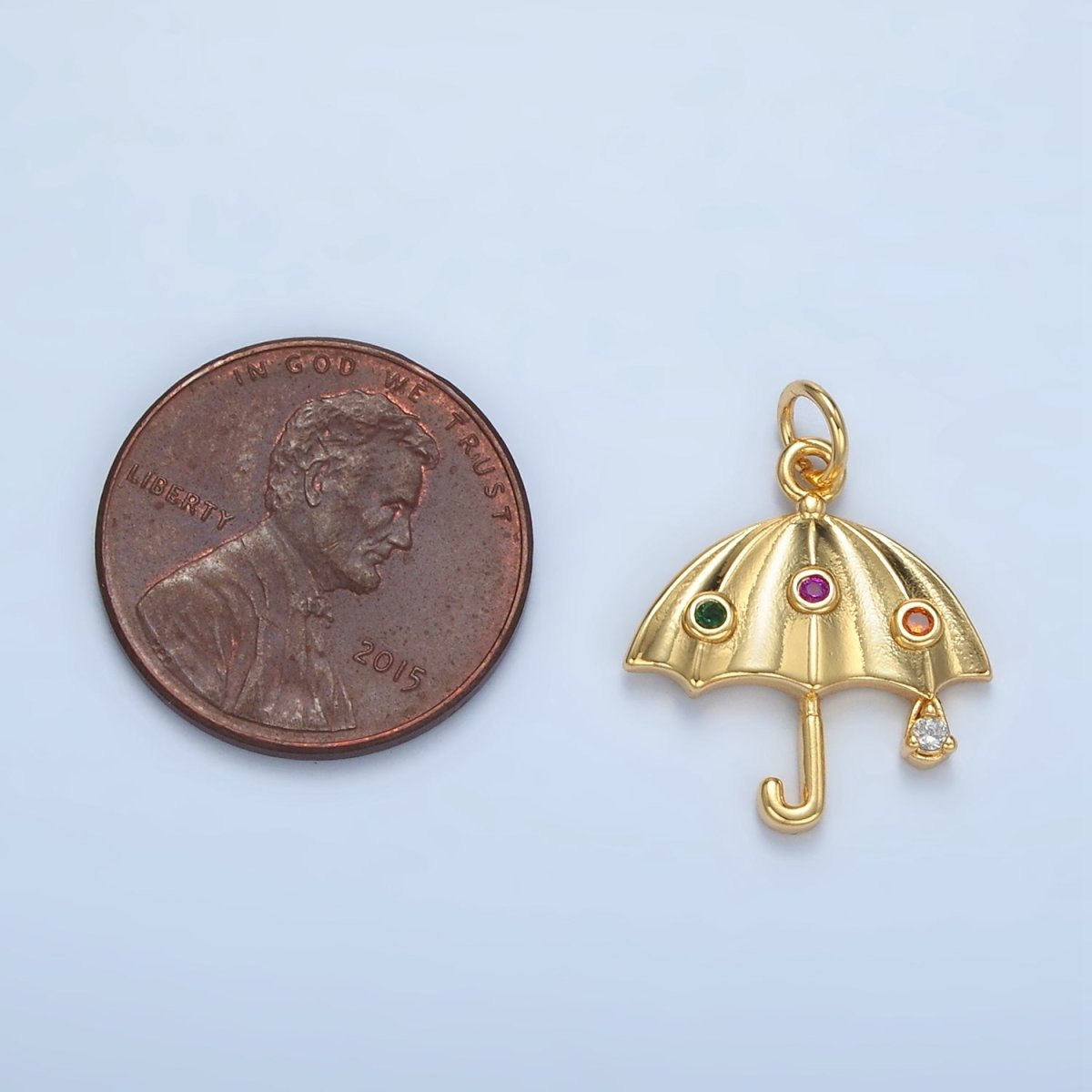 24K Gold Filled Multicolor Dotted CZ Rain Umbrella Weather Charm | E062 - DLUXCA