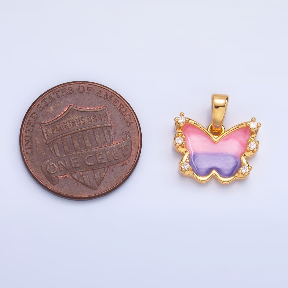 24K Gold Filled Multicolor Enamel CZ Butterfly Pendant | AA1055 - DLUXCA