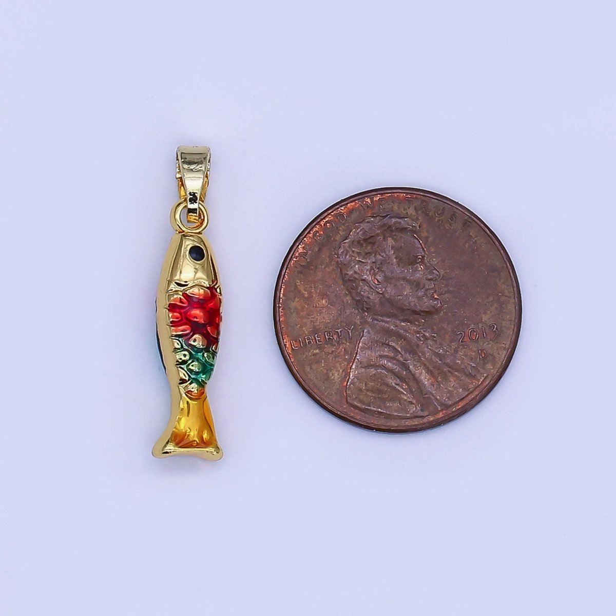 24K Gold Filled Multicolor Enamel Fish 3D Multidimensional Pendant | AH495 - DLUXCA