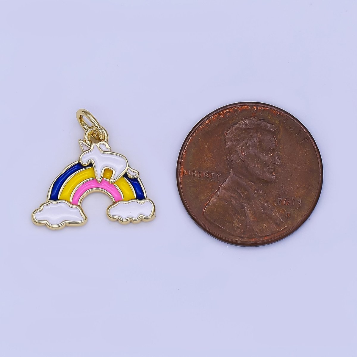 24K Gold Filled Multicolor Enamel Unicorn on Rainbow Mini Charm | N1650 - DLUXCA