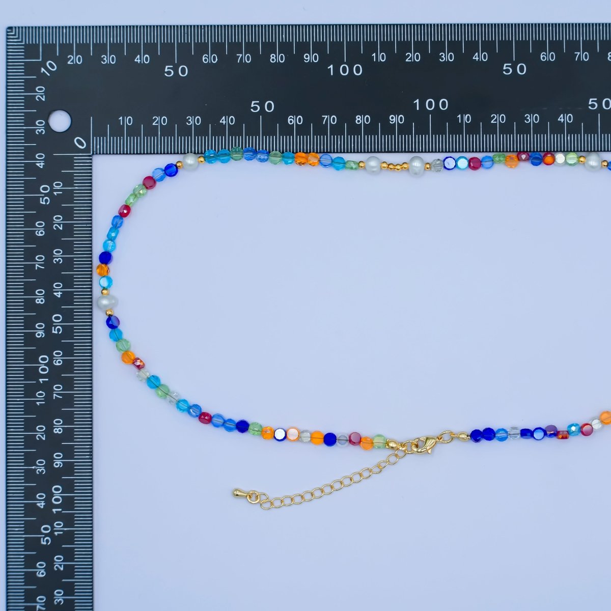 24K Gold Filled Multicolor Flat Gemstone 17.5 Inch Necklace | WA - 2972 - DLUXCA