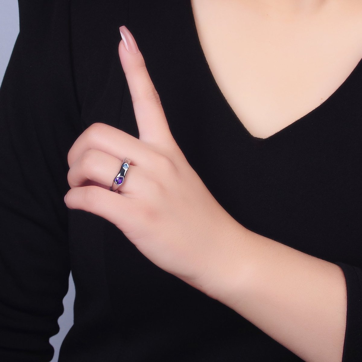 24K Gold Filled Multicolor Geometric CZ Molten Ring in Gold & Silver | O757 O758 - DLUXCA