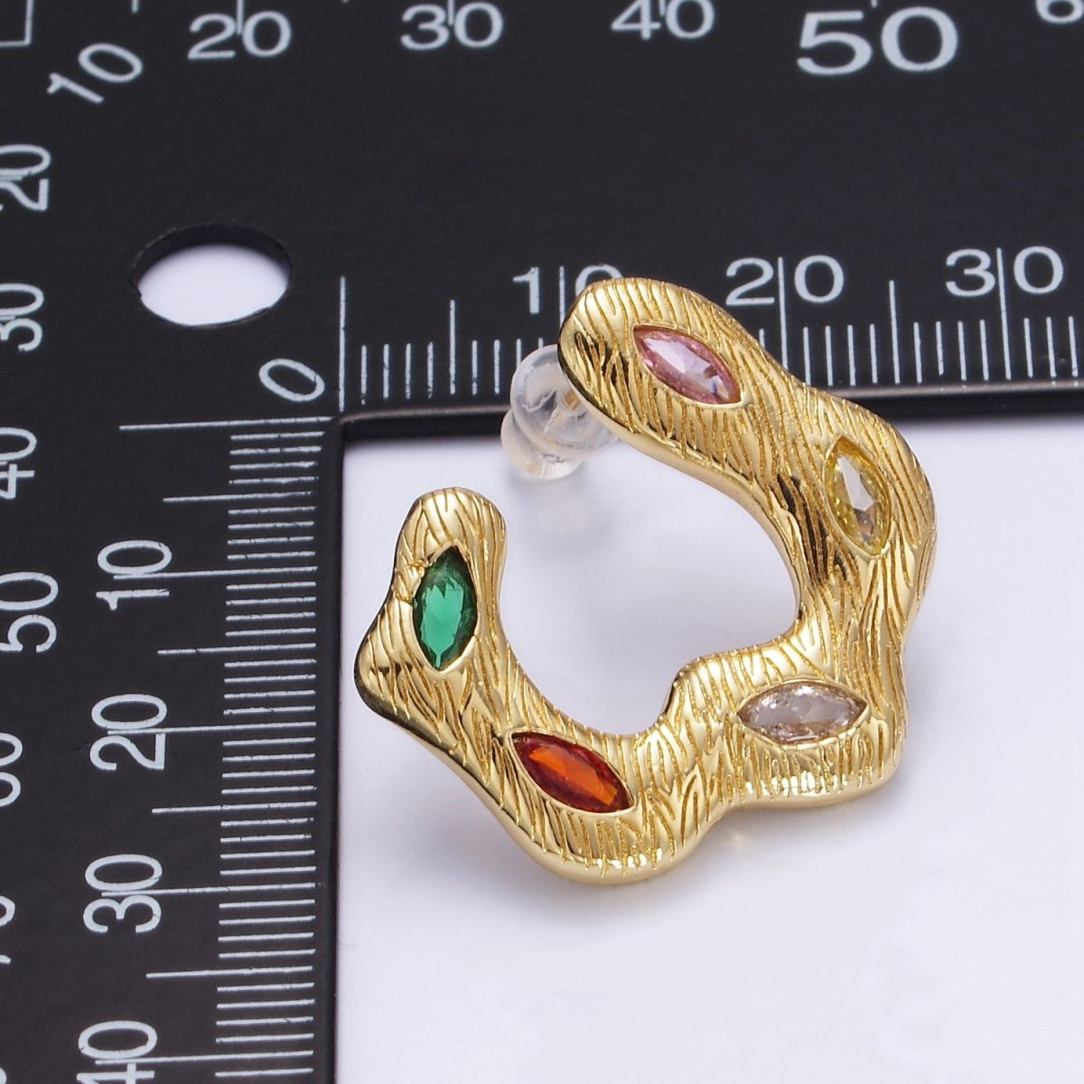 24K Gold Filled Multicolor Marquise CZ Wavy Line-Textured Stud Earrings Set | P526 - DLUXCA