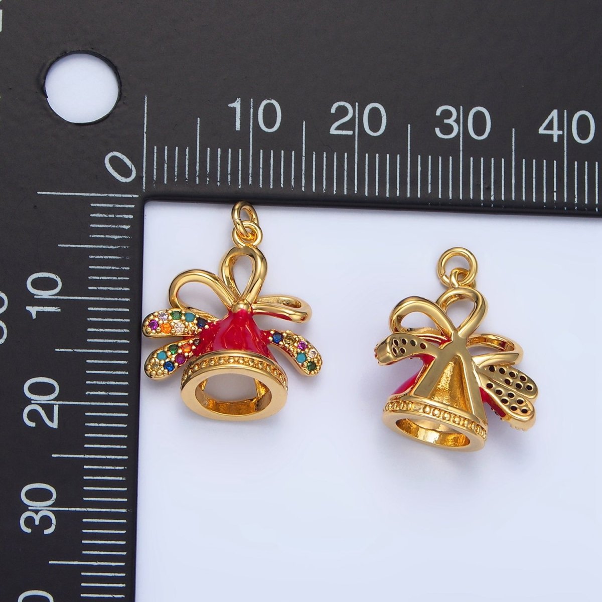 24K Gold Filled Multicolor Micro Paved CZ Christmas Hat Enamel Charm | X613 - DLUXCA