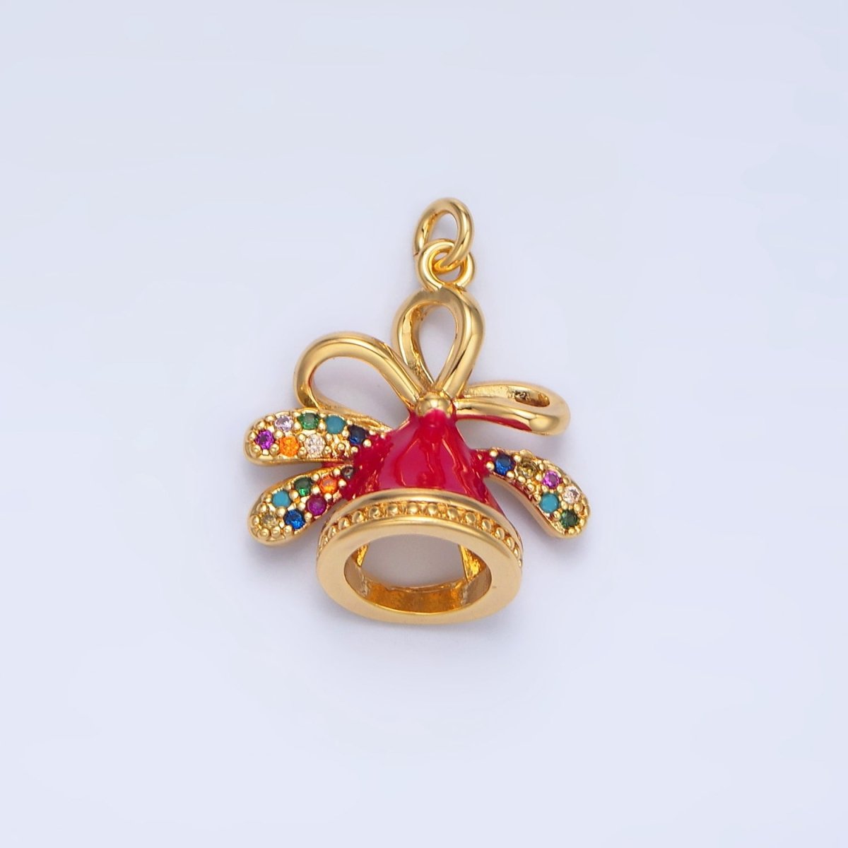 24K Gold Filled Multicolor Micro Paved CZ Christmas Hat Enamel Charm | X613 - DLUXCA