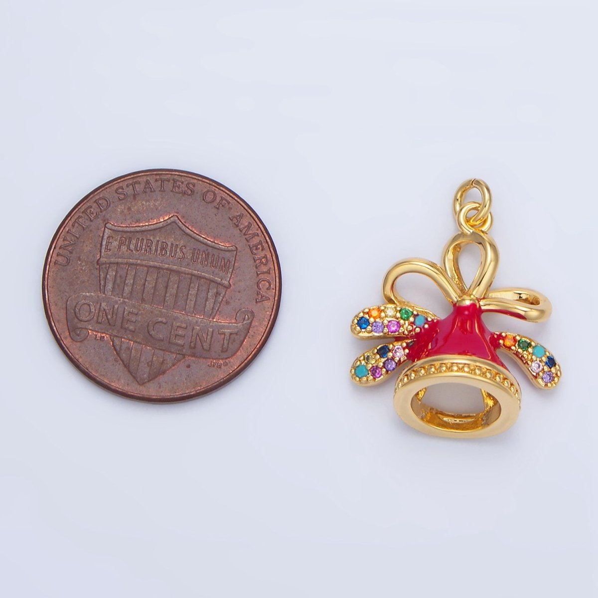 24K Gold Filled Multicolor Micro Paved CZ Christmas Hat Enamel Charm | X613 - DLUXCA