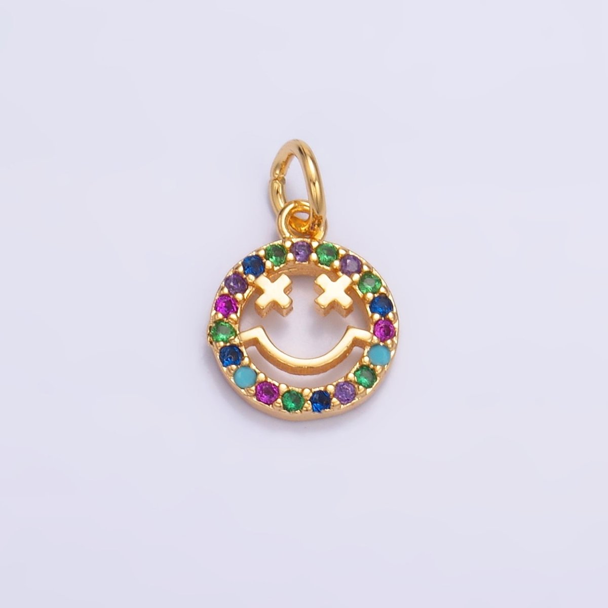 24K Gold Filled Multicolor Micro Paved CZ Smiley Face Charm in Gold & Silver | W867 - DLUXCA