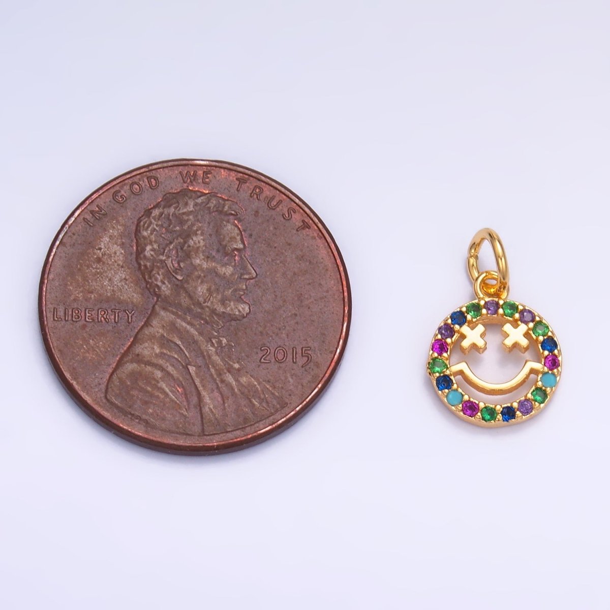 24K Gold Filled Multicolor Micro Paved CZ Smiley Face Charm in Gold & Silver | W867 - DLUXCA
