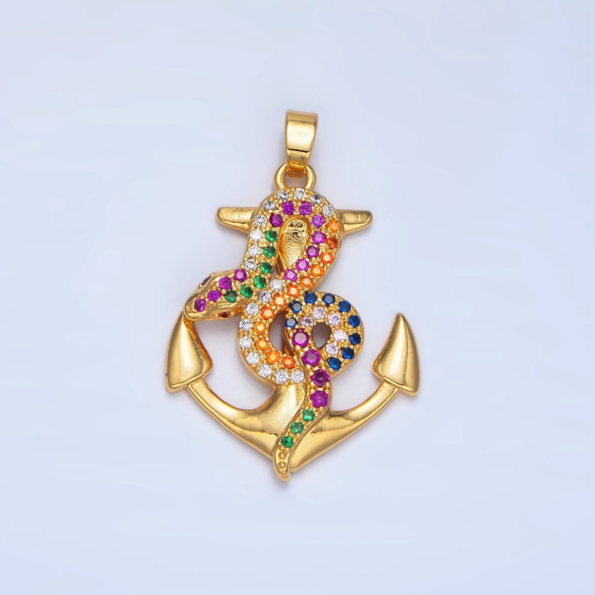 24K Gold Filled Multicolor Micro Paved CZ Snake Anchor Pendant | AA946 - DLUXCA