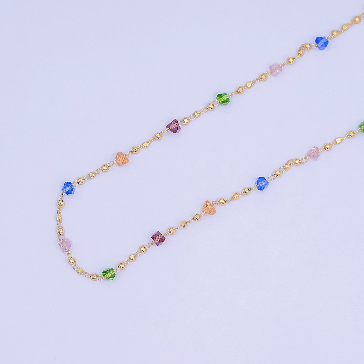 24K Gold Filled Multicolor Multifaceted Crystal Bead Ball Unfinished Chain by Yard | Roll - 1659 - DLUXCA