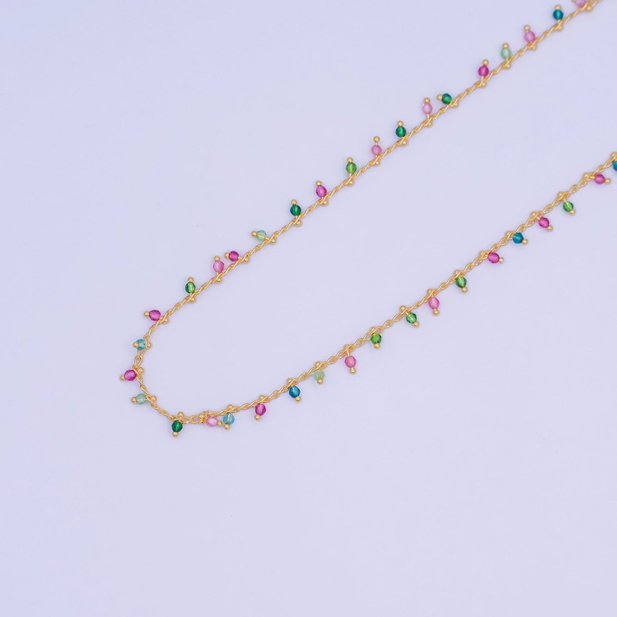 24K Gold Filled Multicolor Multifaceted Crystal Drop Link Unfinished Chain by Yard | Roll - 1664 - DLUXCA