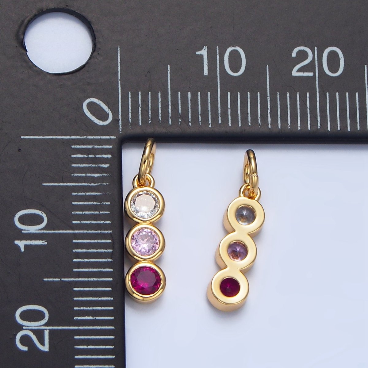 24K Gold Filled Multicolor Pink CZ Round Bezel Linear Charm | X616 - DLUXCA
