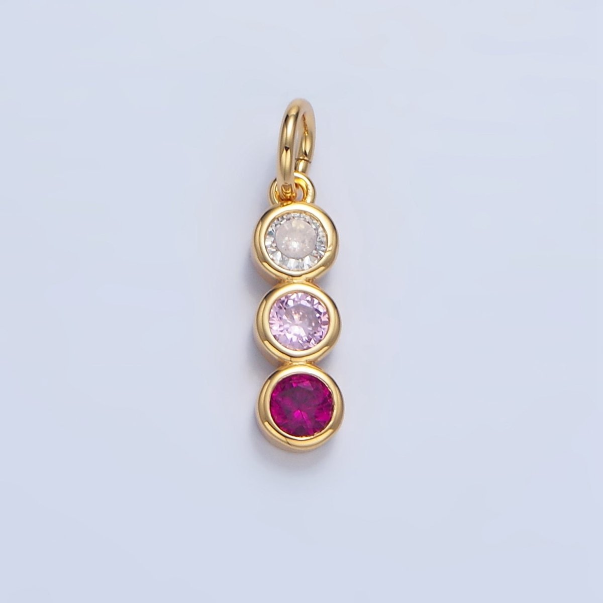24K Gold Filled Multicolor Pink CZ Round Bezel Linear Charm | X616 - DLUXCA