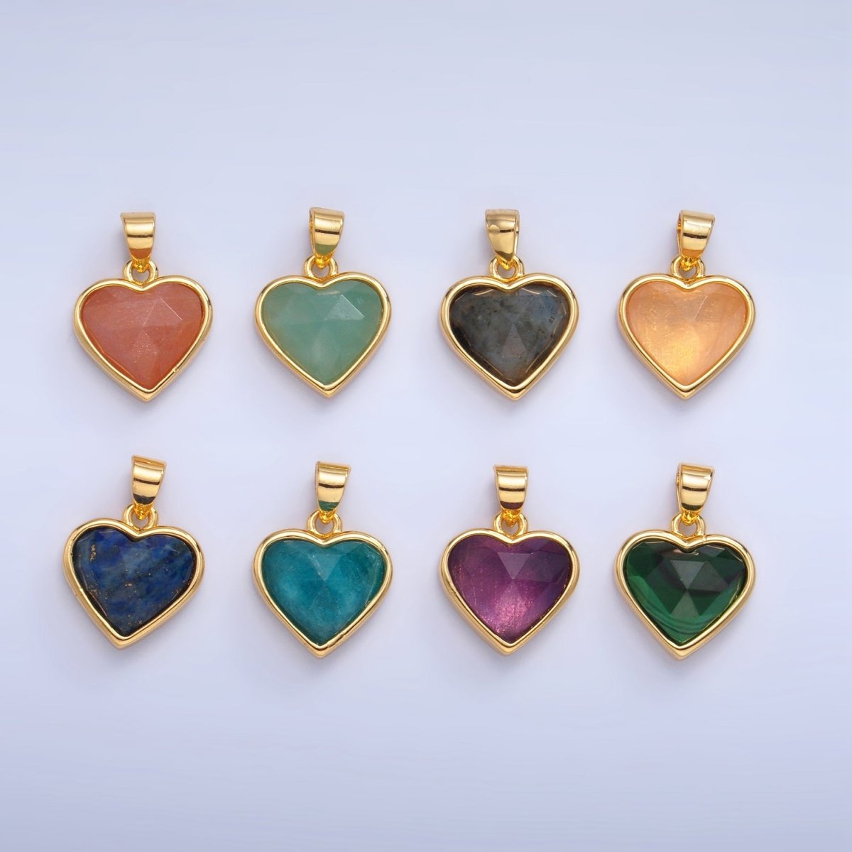 24K Gold Filled Multidimensional Gemstone Heart Bezel Pendant | AA1027 - AA1030 - DLUXCA